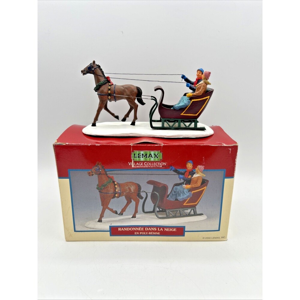VTG 2000 Lemax Dashing Through The Snow Christmas Village Figurine Sleigh #03333